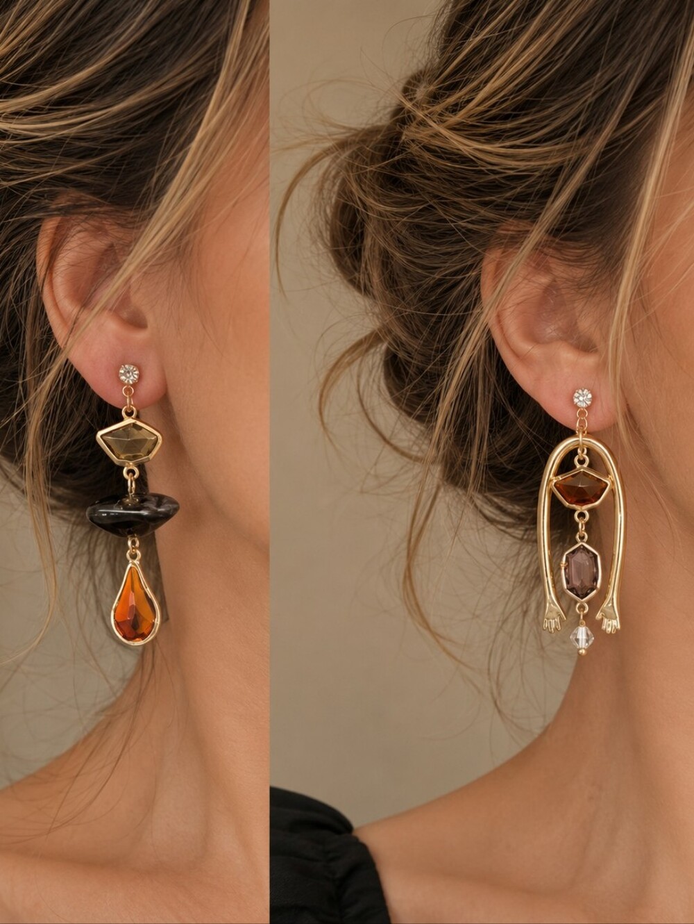 Gold-Tone Amber & Smoky Multi-Stone Drop Earrings - Women Jewelry